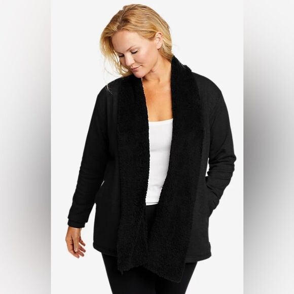 Eddie Bauer Snow Lodge Faux Shearling-Lined Wrap Cardigan - Picture 1 of 8